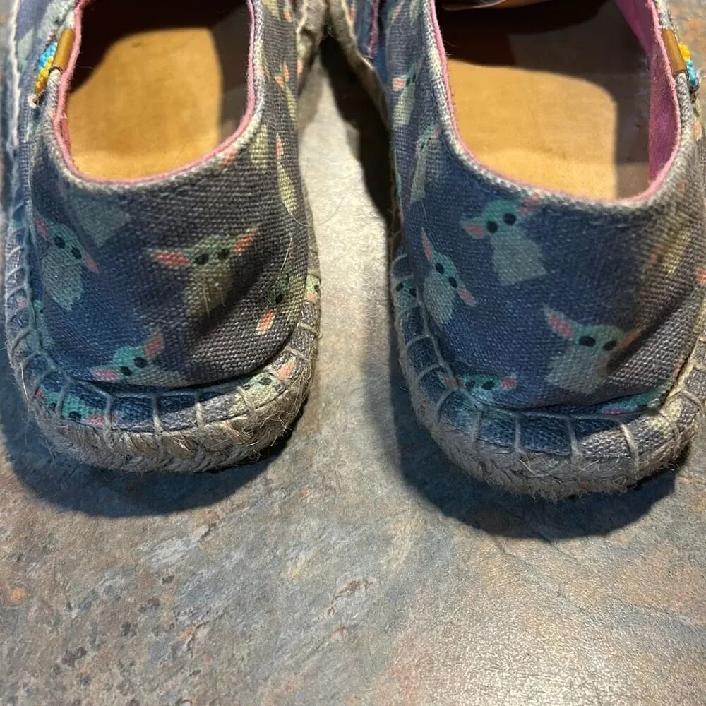 Star Wars Mandalorian Baby Yoda Espardrilles 10.5 Woman’s Slide On Shoes Disney